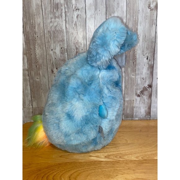 FAO Schwarz Bunny Rabbit Blue Plush Stuffed Animal Rainbow Pom Pom Tail Round - Picture 2 of 8